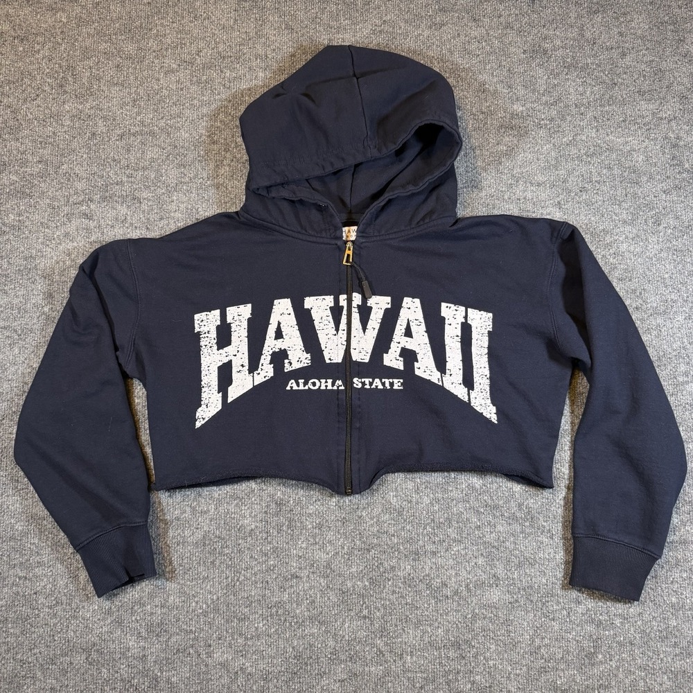 RR‎ Hawaii Resort Cropped Hoodie Sweatshirt Full Zip Womens XL Navy